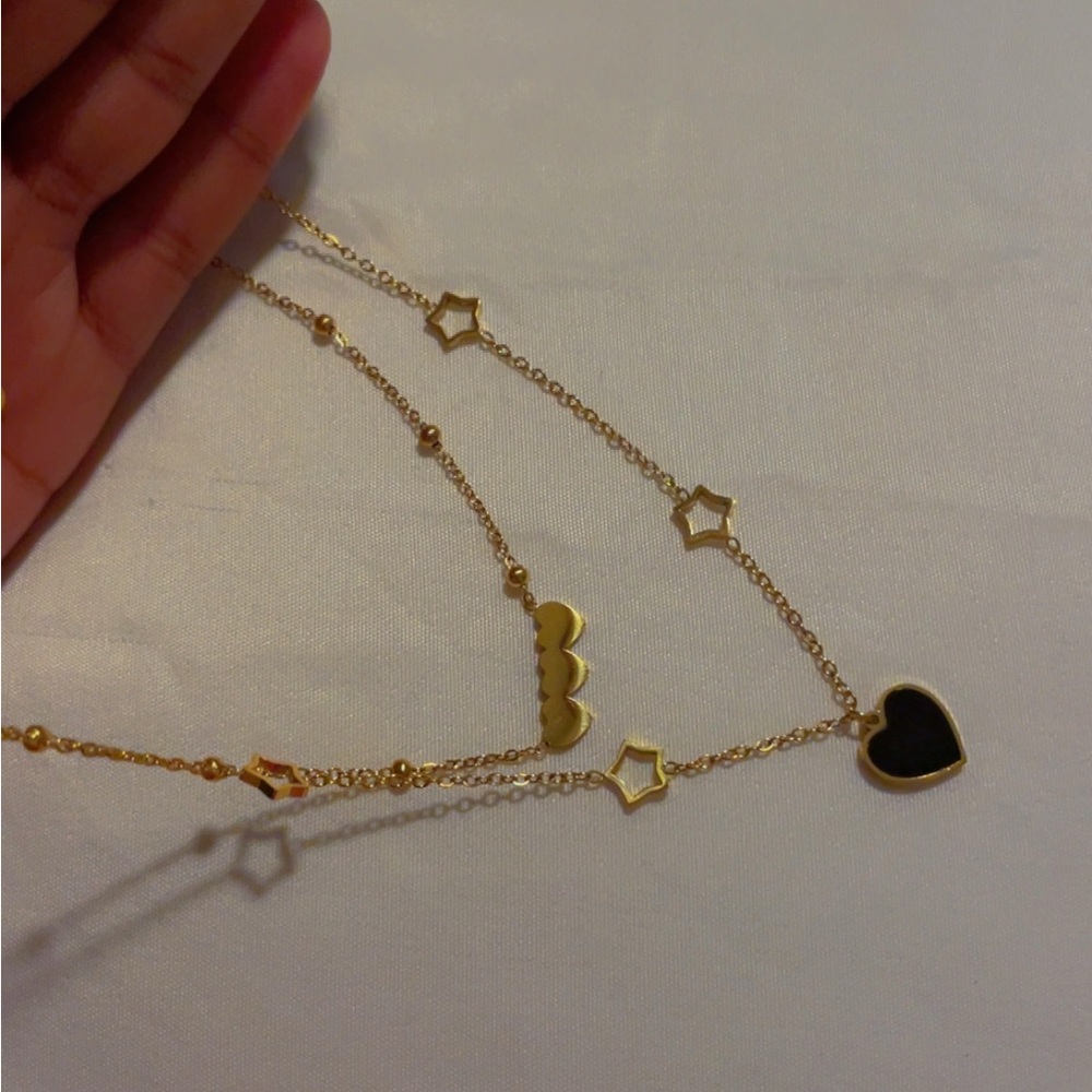 Gold and Black Heart Necklace sets zircon 18k gold plated titanium steel
